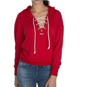 Forever 21 Hoodie Lace up Red Pullover Lightweight Women's Size Small Comfy